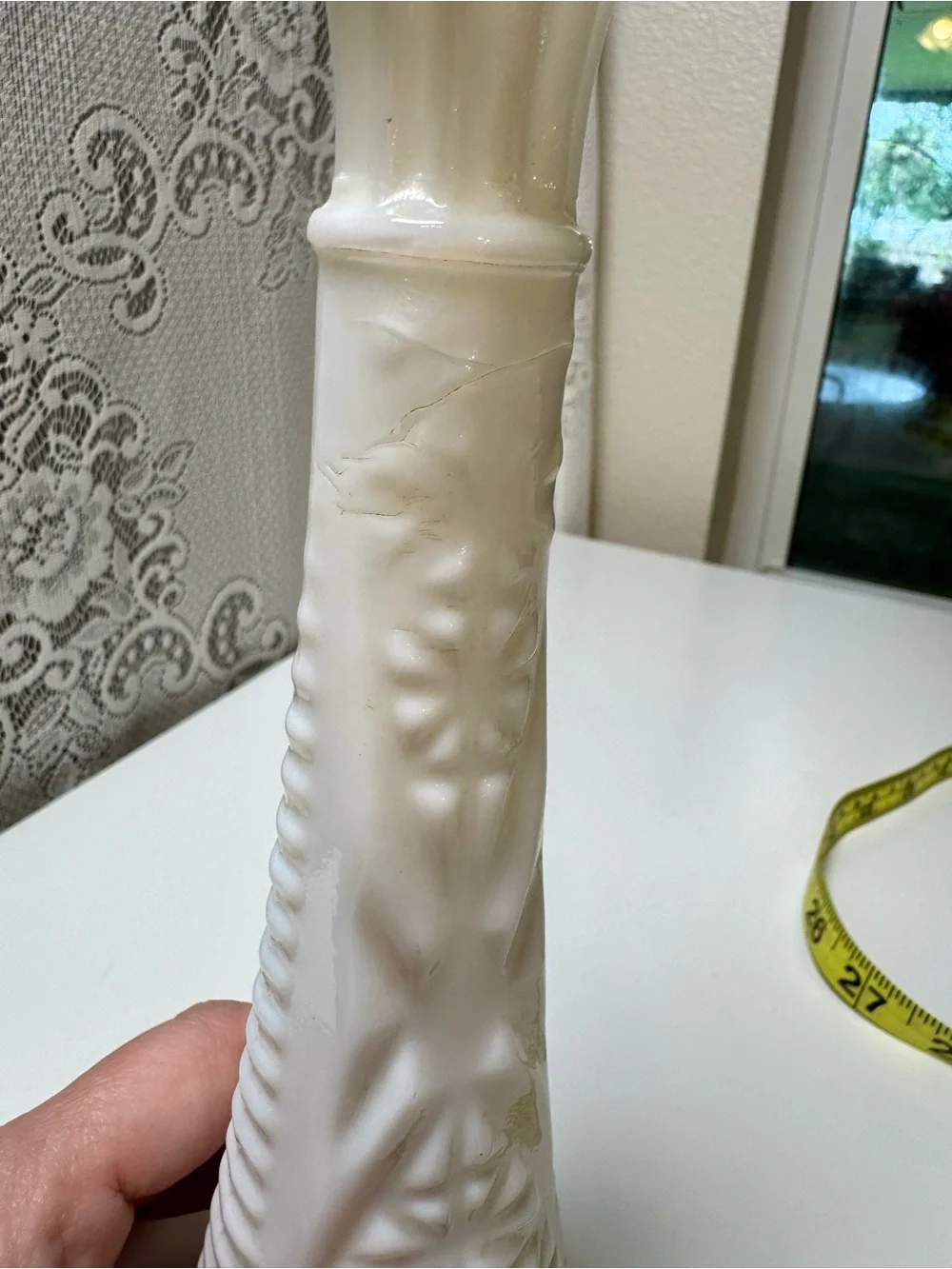 Classic White Milk Glass Bud Vase - Elegant Floral Pattern